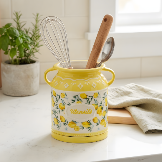 Lemon Pattern Porcelain Utensil Holder Large